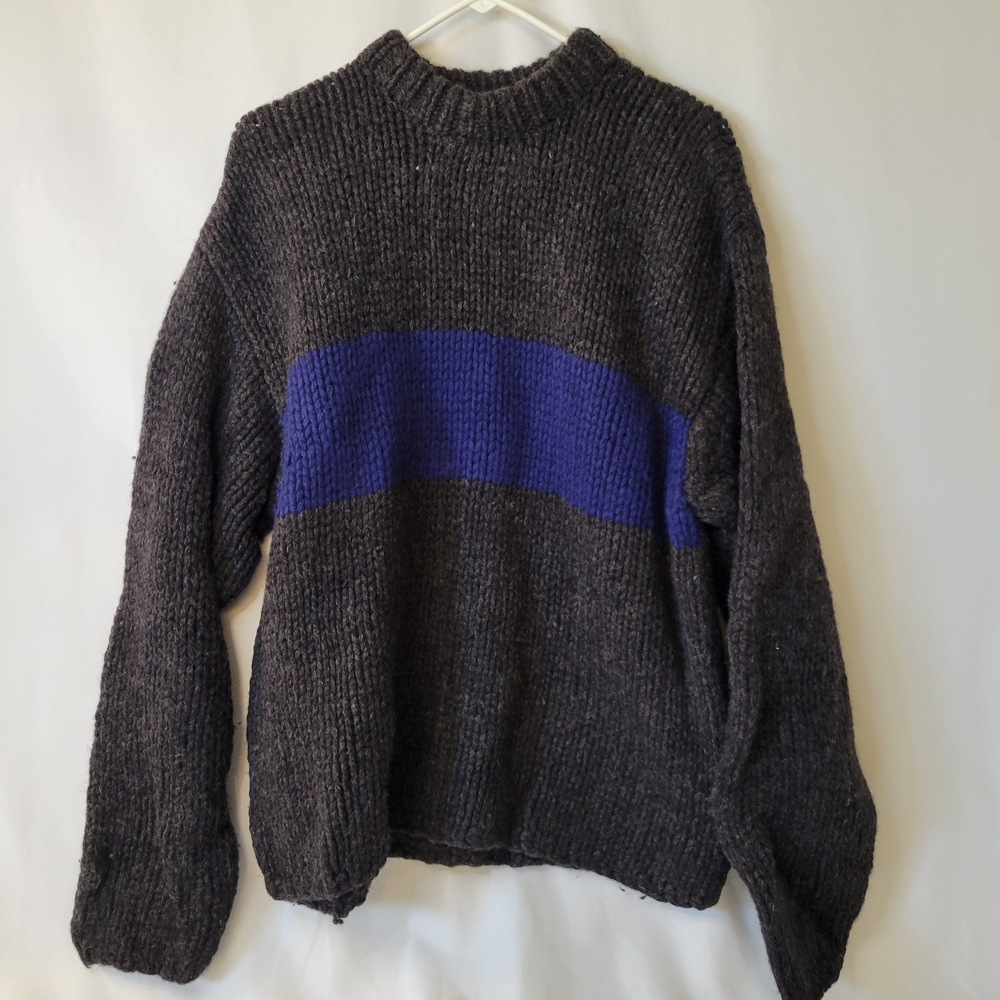 J Crew Men's Charcoal and Blue Crewneck Sweater